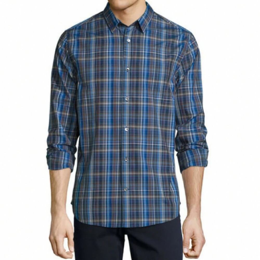 Vince Melrose Blue Plaid Long Sleeve Button Down Men’s Shirt - size XL
